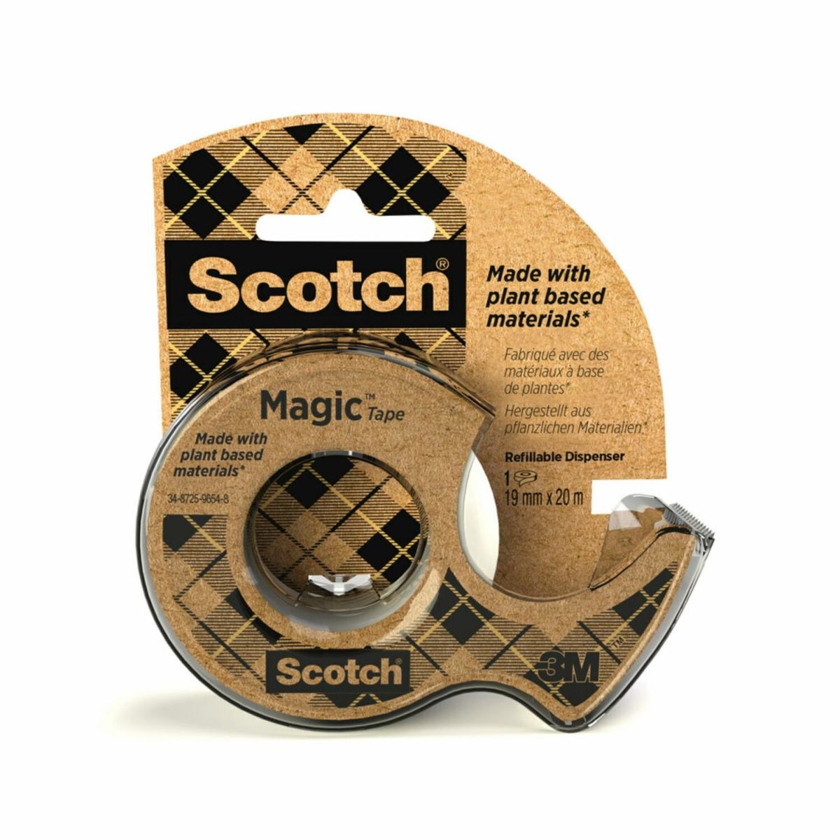 3M Scotch Magic Green Nastro Adesivo Invisibile 19mm x 20m con Dispenser in Plastica Riciclata - Multiuso per Casa, Ufficio e Scuola