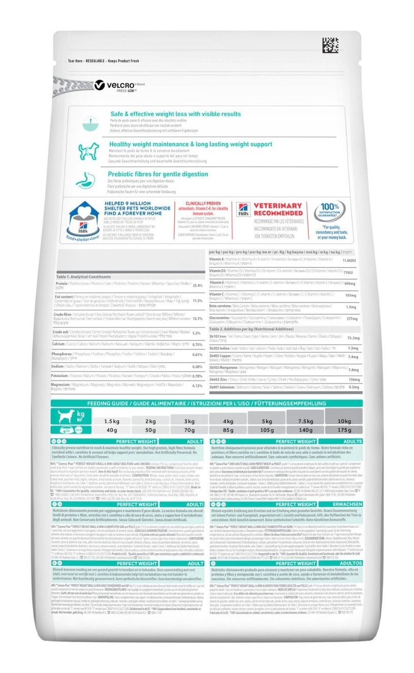Hill's Science Plan Perfect Weight Small & Mini Adult Cibo Secco per Cani con Pollo - 1,5 kg