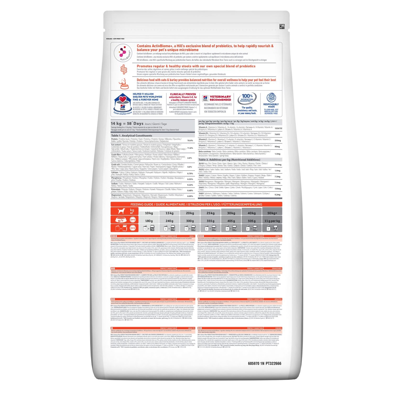 Hill's Science Plan Adult Perfect Digestion Medium - Cibo Secco per Cani Adulti con Pollo e Riso Integrale - 14 kg