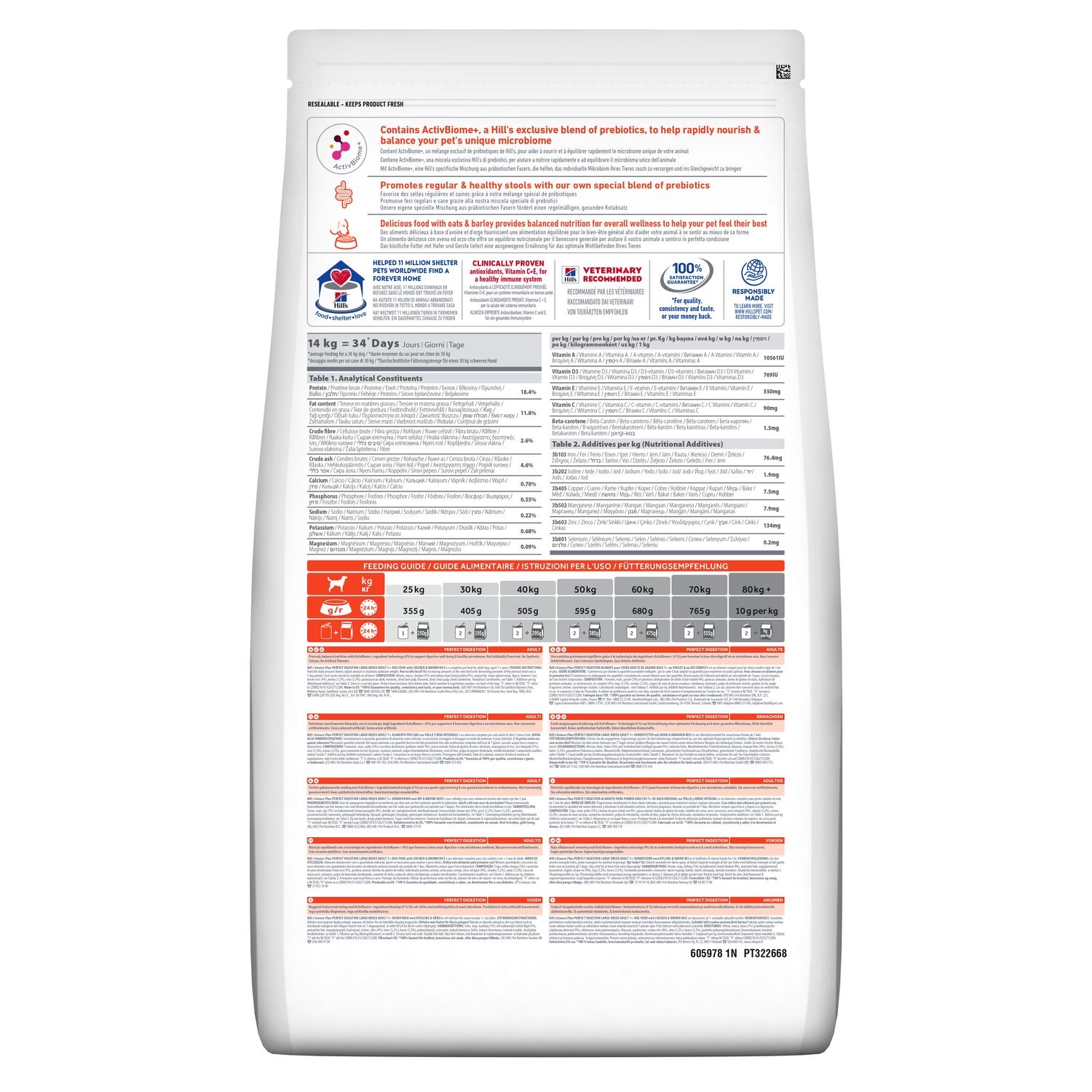 Hill's Science Plan Adult Perfect Digestion Large Breed Cibo Secco per Cani con Pollo e Riso Integrale - 14 kg