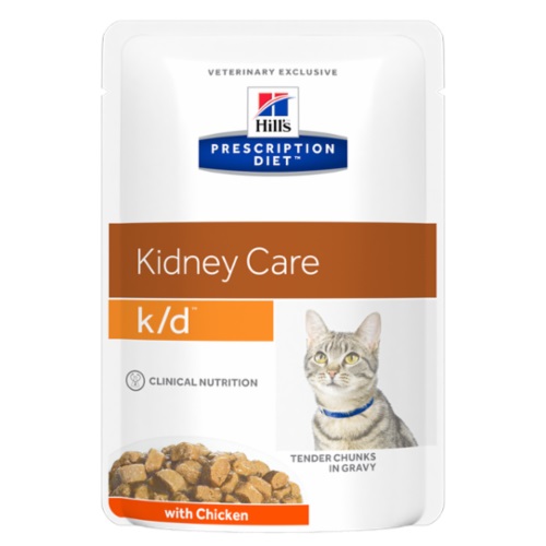 Hill's Prescription Diet k/d Cibo Umido per Gatti con Pollo - 12 Buste da 85 g - Supporto per la Funzione Renale