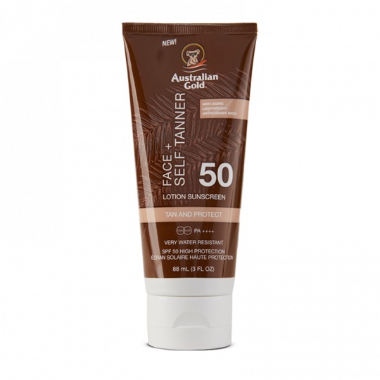 Australian Gold Crema Solare Autoabbronzante SPF 50 per Viso 88 ml - Protezione Alta con Natural Bronzers e DHA