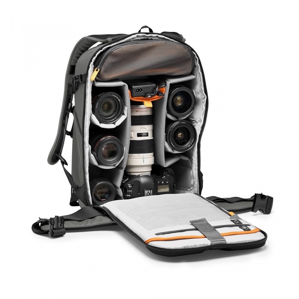 Lowepro Flipside BP 400 AW III Zaino per Fotocamera Mirrorless e DSLR - Grigio Scuro - Accesso Posteriore e Laterale - Divisori Regolabili - Capacità per Obiettivo 70-200 mm