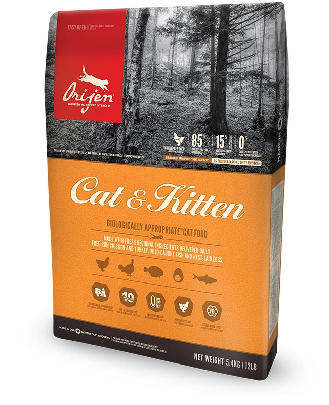 Orijen Cat & Kitten - Cibo Secco per Gatti e Gattini 340 g - Ricco di Pollo, Pesce e Tacchino, 85% Ingredienti Animali, Senza Cereali