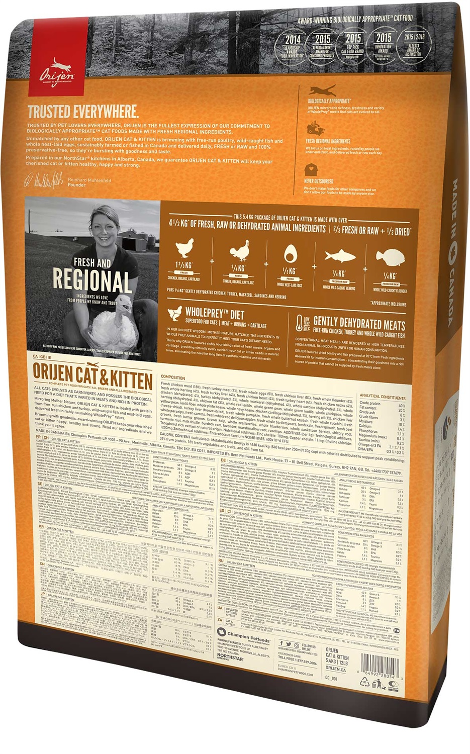 Orijen Cat & Kitten - Cibo Secco per Gatti e Gattini 340 g - Ricco di Pollo, Pesce e Tacchino, 85% Ingredienti Animali, Senza Cereali