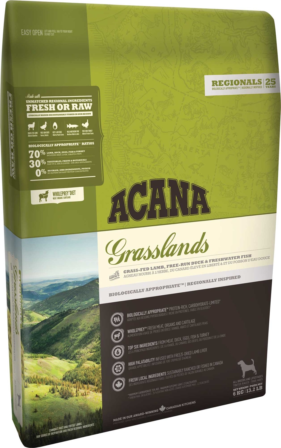 ACANA Grasslands - Crocchette per Cani 11,4 kg con Agnello, Anatra e Uova, Senza Cereali