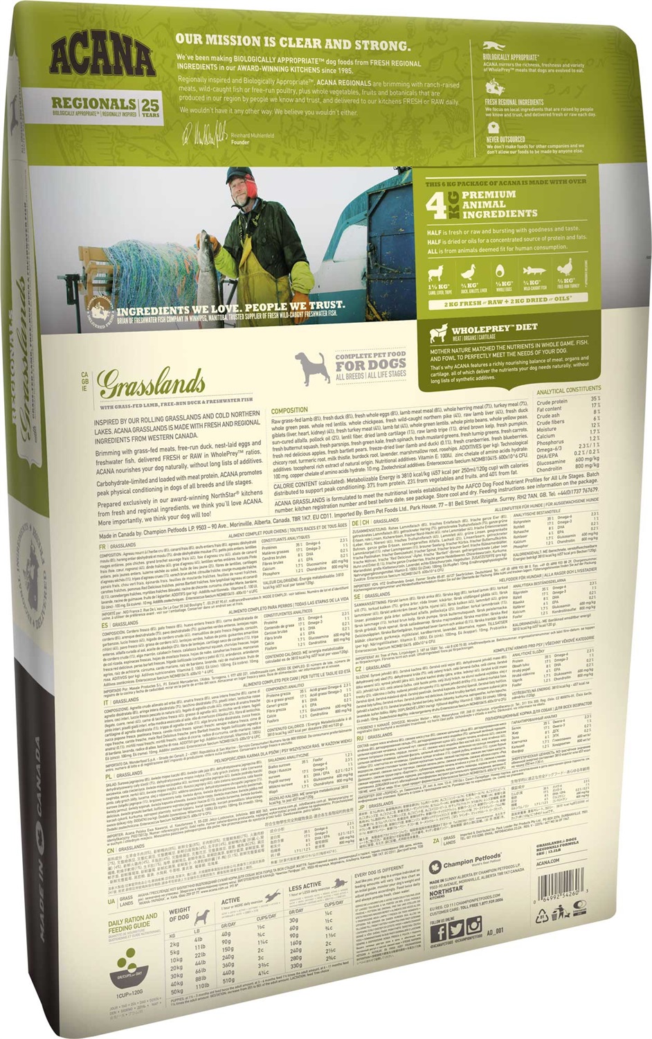 ACANA Grasslands - Crocchette per Cani 11,4 kg con Agnello, Anatra e Uova, Senza Cereali