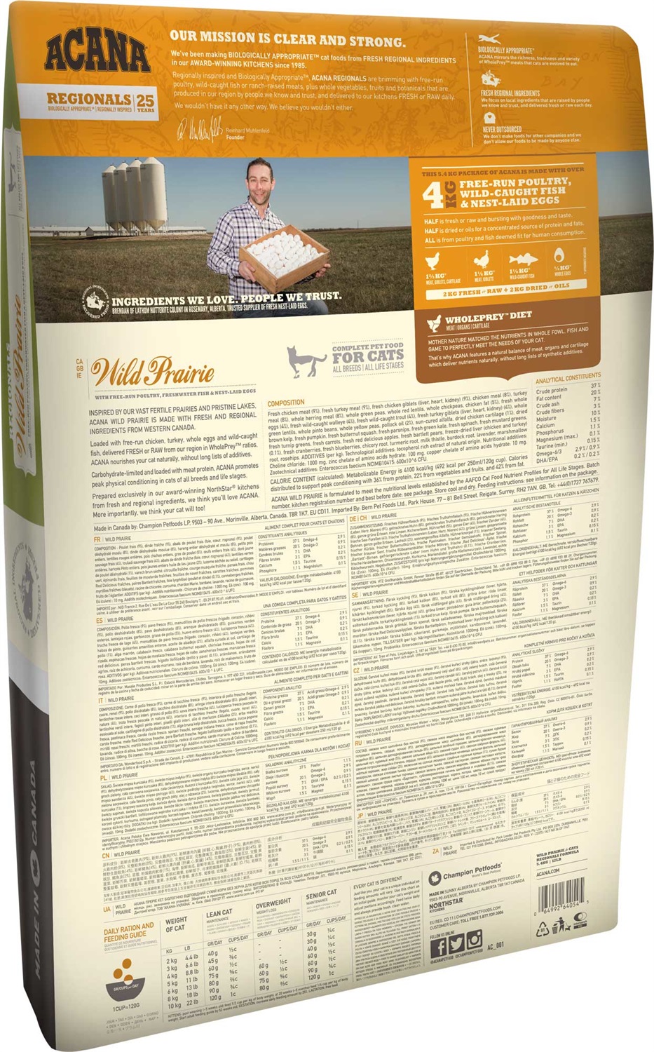 Acana Wild Prairie Cat Cibo Secco per Gatti 4,5 kg - Ricco di Pollo, Tacchino e Pesce, 70% Proteine Animali, Senza Cereali