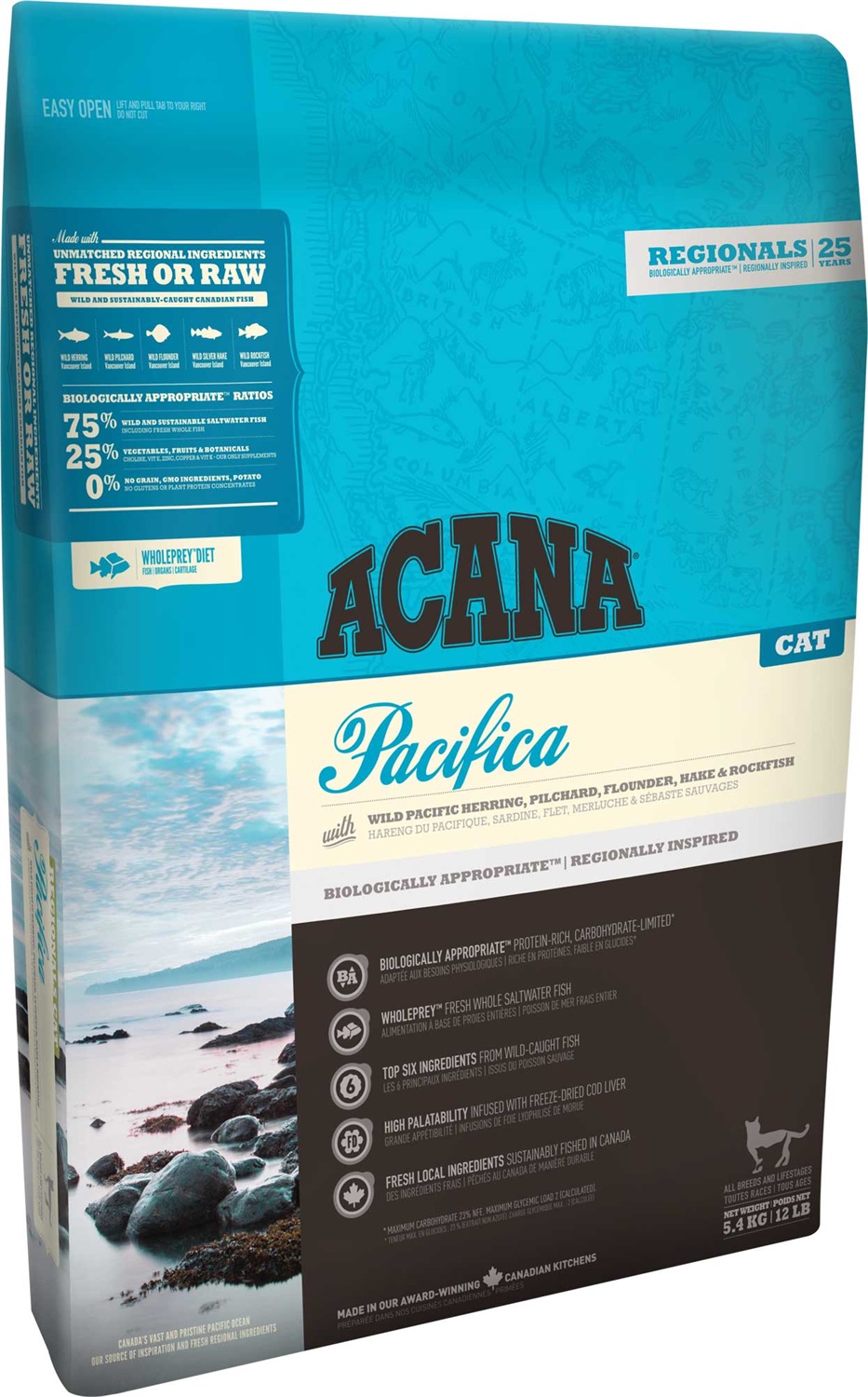 Acana Cat Pacifica Cibo Secco per Gatti 4,5 kg - Grain Free, Ricco di Pesce Fresco, Monoproteico