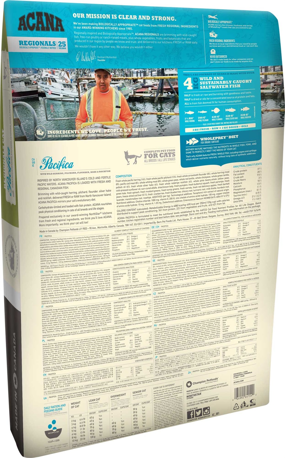 Acana Cat Pacifica Cibo Secco per Gatti 4,5 kg - Grain Free, Ricco di Pesce Fresco, Monoproteico