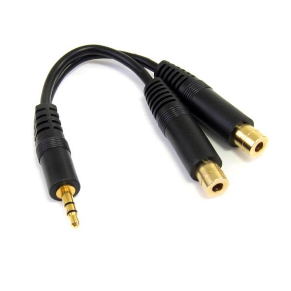 StarTech.com Cavo Splitter Stereo 15 cm - 3,5 mm Maschio a 2 Connettori Femmina 3,5 mm, Nero, Terminali in Oro