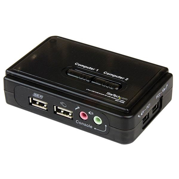 StarTech.com Switch KVM a 2 porte VGA USB con audio e cavi - Commutatore VGA USB a doppia porta, Risoluzione 2048 x 1536 Pixel, 2K Ultra HD, Cavi inclusi (1.20 m), Colore Nero
