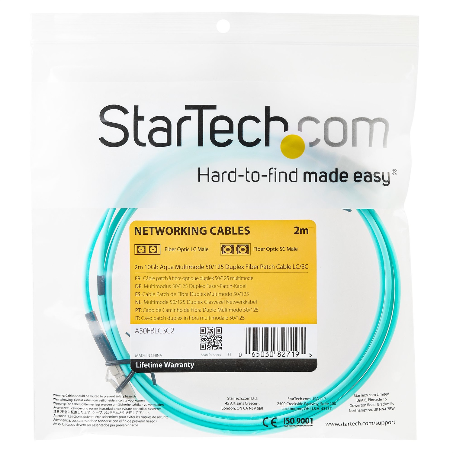 StarTech.com Cavo in Fibra Ottica Multimodale LC-LC UPC OM3 50/125µm 2 m Full Duplex LSZH - Fino a 100 Gbps, Bassa Perdita <0.3 dB