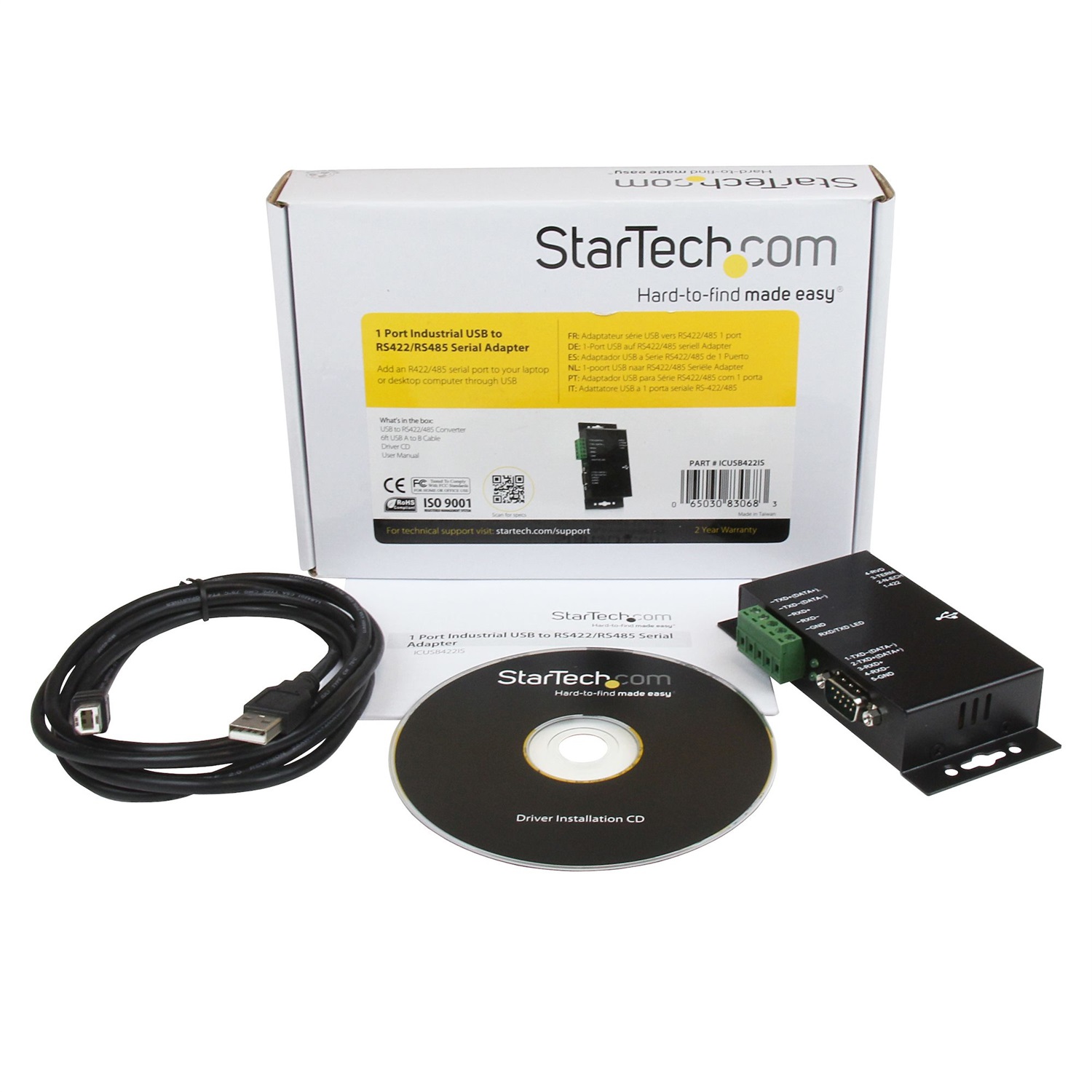 StarTech.com Adattatore Seriale USB a RS-422/RS-485 in Metallo per Industria con Isolamento - 1 Porta, 1,8 m, Nero (ICUSB422IS)
