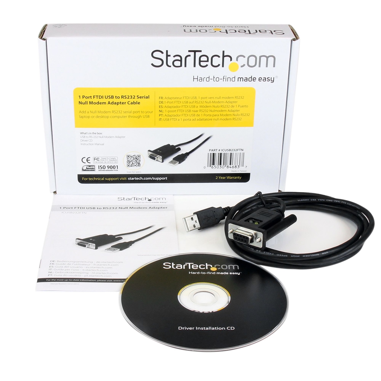 StarTech.com Cavo adattatore seriale DCE 1 porta USB a RS232 DB9 null modem con FTDI, Nero, 1,7 m, USB tipo A, DB-9 Maschio/Femmina