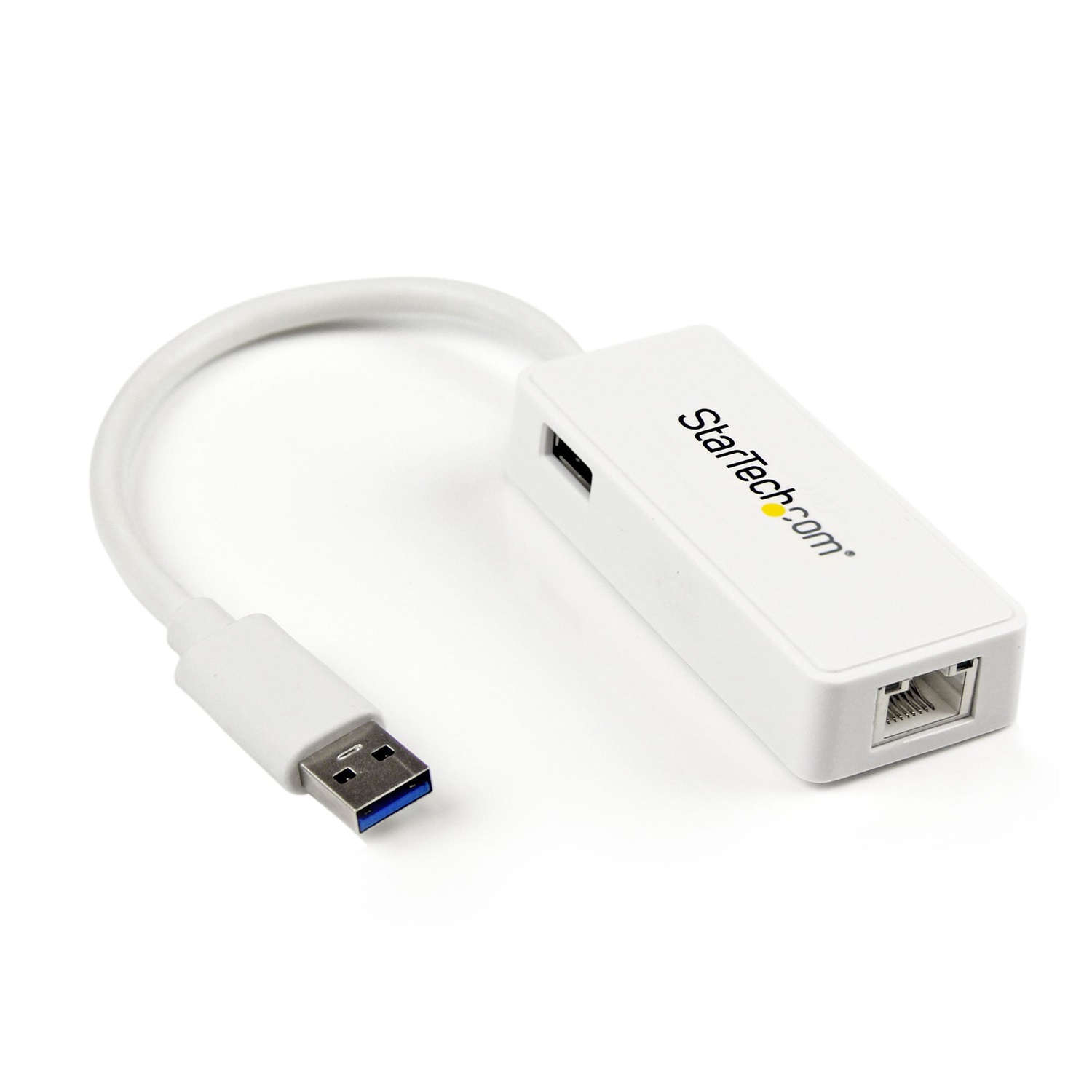 StarTech.com Adattatore USB 3.0 a Ethernet Gigabit RJ45 - Scheda di rete NIC esterna con porta USB pass-through integrata - Bianco