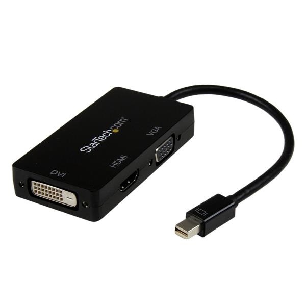 StarTech.com Adattatore Mini DisplayPort da viaggio 3 in 1 - Convertitore Thunderbolt a HDMI/VGA/DVI, supporta risoluzioni fino a 1920x1200/1080p, 0,15 m