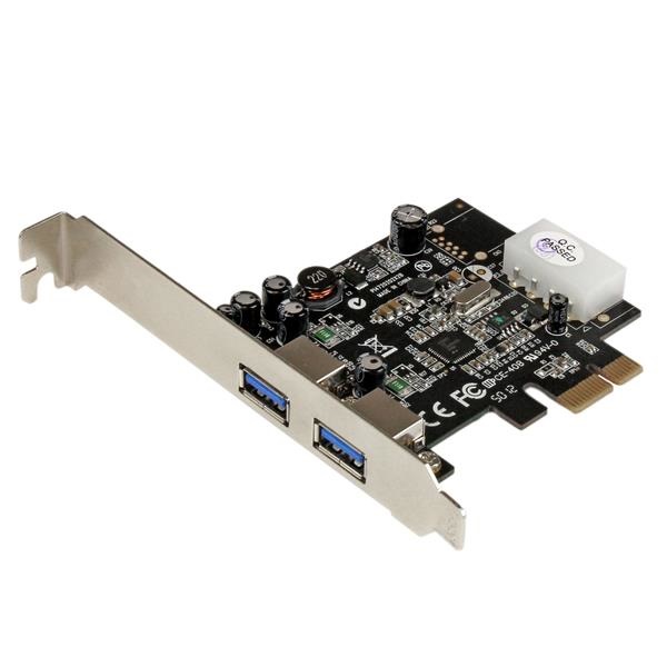 StarTech.com Adattatore scheda SuperSpeed USB 3.0 con 2 porte PCI Express (PCIe) UASP - Alimentazione LP4, USB 3.2 Gen 1, Piena altezza/Basso profilo, PCIe 2.0