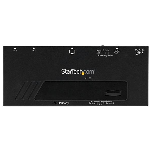 StarTech.com Switch HDMI a 2 porte con commutazione automatica e prioritaria - Supporta risoluzioni fino a 1080p, Alluminio e Plastica, Nero, 10 m