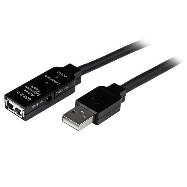 StarTech.com Cavo di Estensione Attivo USB 2.0 25 m - M/F, Nero, Alimentato tramite Bus USB, con Indicatore LED