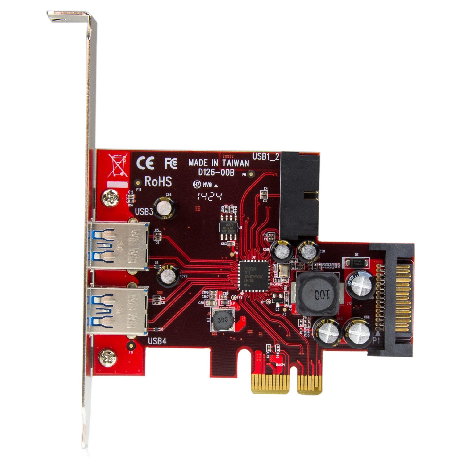StarTech.com Scheda Espansione PCI Express USB 3.0 a 4 porte (5Gbps) - 2 interne, 2 esterne, Adattatore PCIe alimentato SATA con supporto UASP