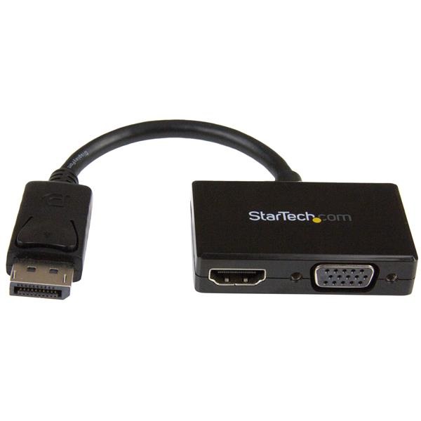 StarTech.com Adattatore DisplayPort a HDMI e VGA - Convertitore audio/video da viaggio DP 2 in 1, 1920x1200 / 1080p, Lunghezza cavo 0,15 m, Colore Nero