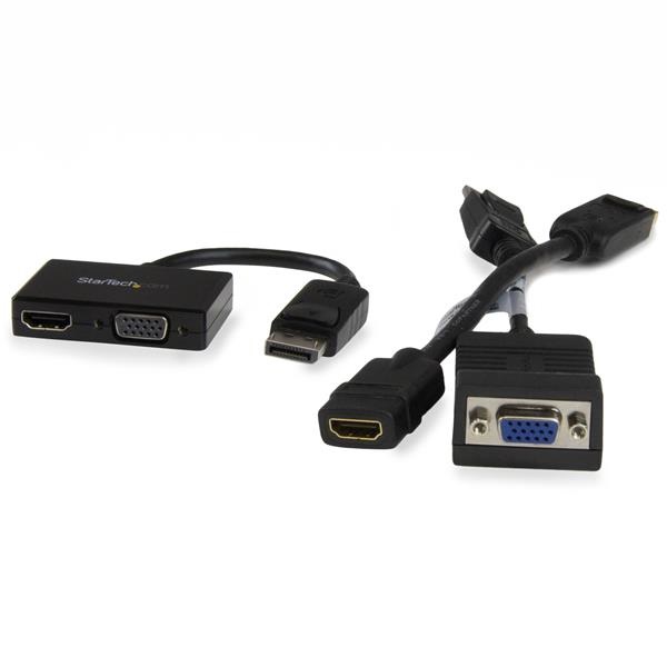 StarTech.com Adattatore DisplayPort a HDMI e VGA - Convertitore audio/video da viaggio DP 2 in 1, 1920x1200 / 1080p, Lunghezza cavo 0,15 m, Colore Nero