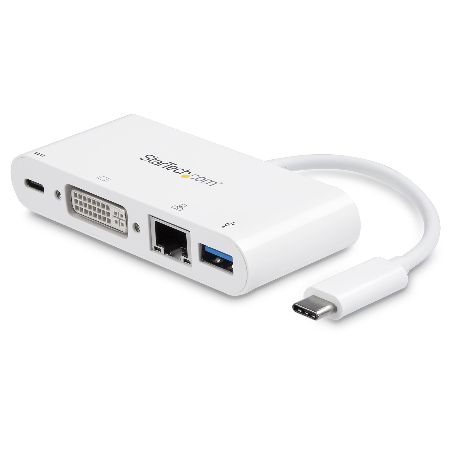 StarTech.com Adattatore Multiporta per Portatili USB-C - Power Delivery, DVI, GbE, USB 3.0 - Cablato, USB 3.2 Gen 1 Type-C, Bianco