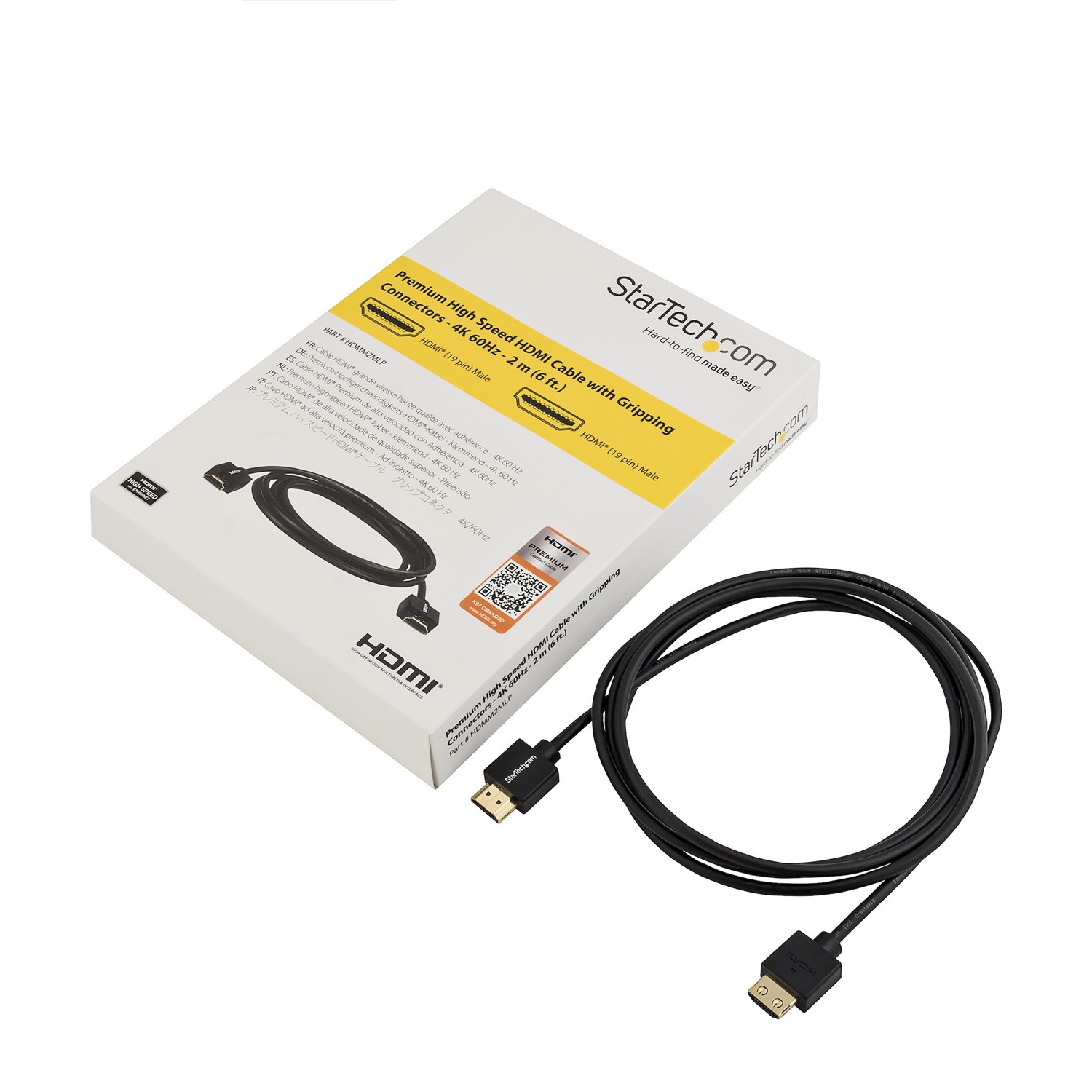 StarTech.com Cavo HDMI 2.0 Premium da 2m - Cavo HDMI High Speed 4K 60Hz con Ethernet, HDR10, Compatibilità 3D, Audio Return Channel (ARC), Connettori a Scatto