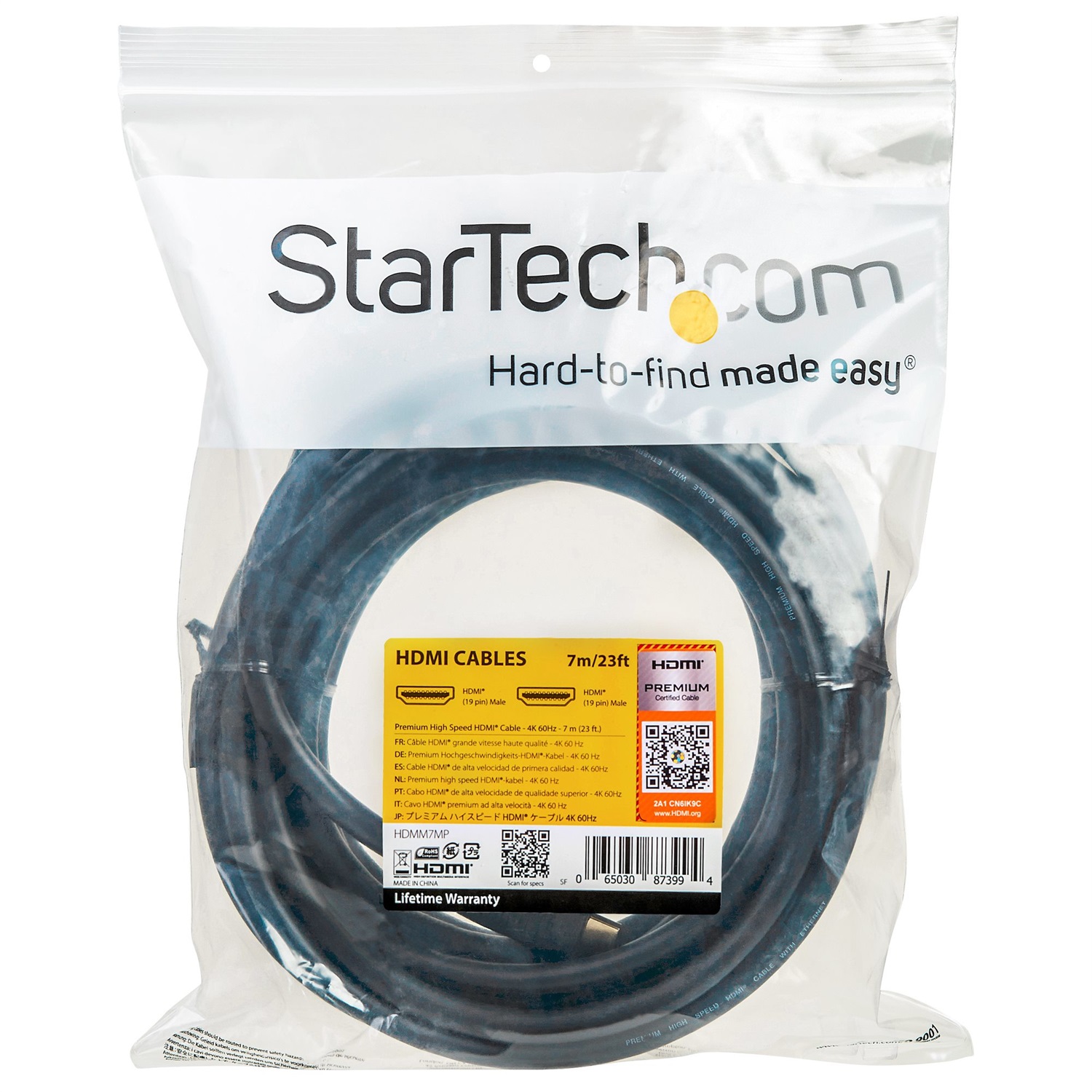 StarTech.com Cavo HDMI 2.0 Premium ad alta velocità con Ethernet - 4K 60Hz HDR10 - 7m