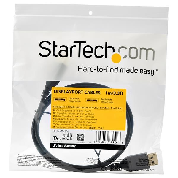 StarTech.com Cavo DisplayPort 1.4 da 1m Certificato VESA - 8K 60Hz / 4K 120Hz HBR3 HDR - Cavo video sottile DP M/M per monitor Super UHD