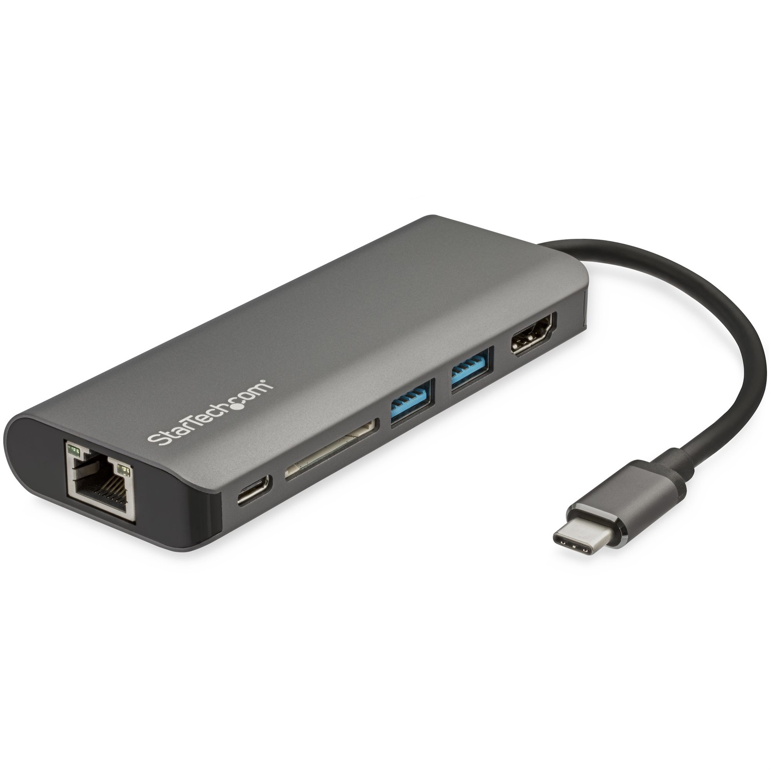 StarTech.com Adattatore Multiporta USB-C - Dock da Viaggio con HDMI 4K, 3x USB 3.0, Lettore SD/SDHC, Ethernet GbE, Pass-through PD 3.0 da 60W - Compatibile con Thunderbolt 3