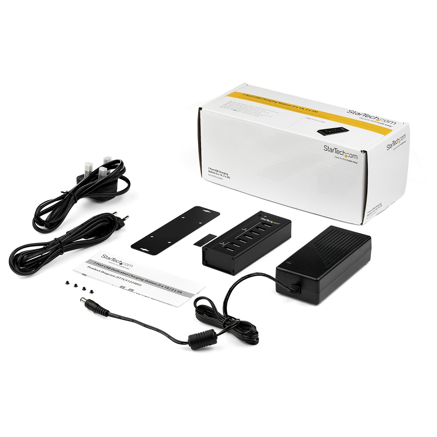 StarTech.com Stazione Ricarica a 7 porte USB - 5x Porte 1A, 2x Porte 2A, Hub per Dispositivi Multipli (ST7C51224EU), Nero