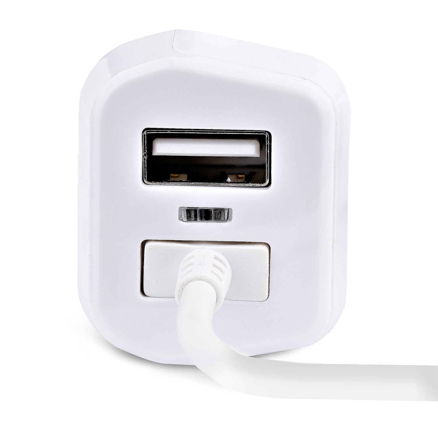 StarTech.com Caricatore da auto USB con 2 porte, cavo Lightening a spirale integrato 1m, 12W, Bianco