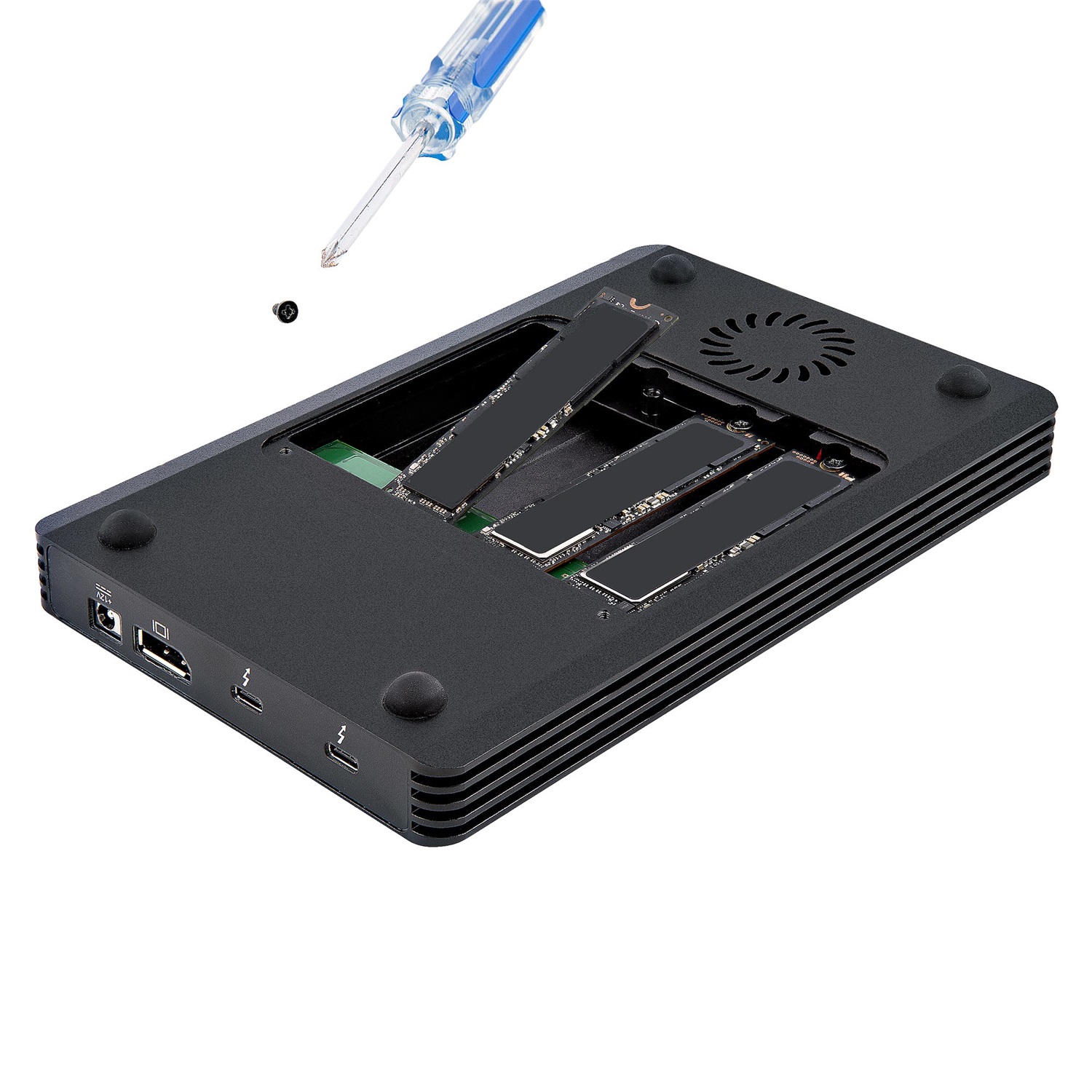 StarTech.com M2E4BTB3 Box Esterno Thunderbolt 3 per 4 SSD M.2 NVMe, 40Gbps, Alimentatore da 72W, Nero