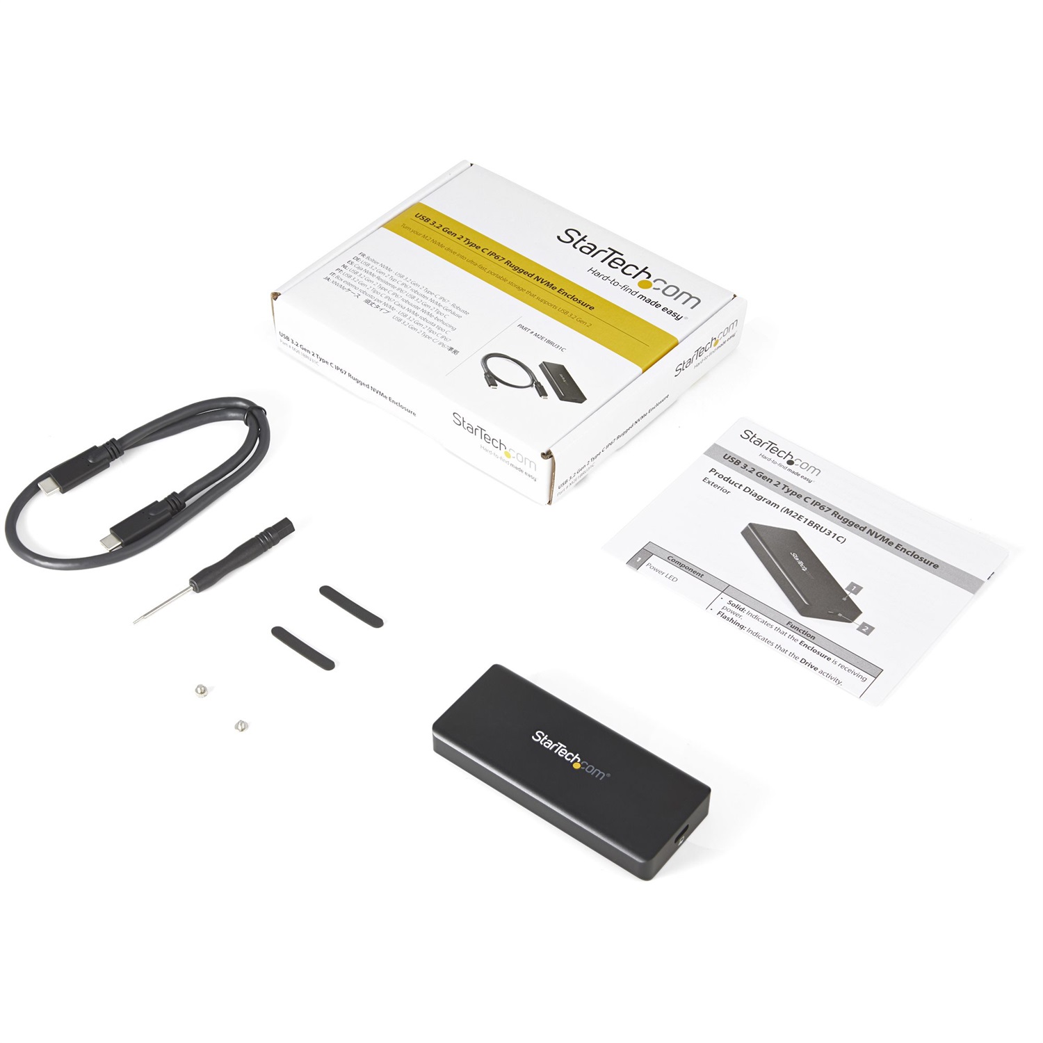 StarTech.com Box Esterno SSD PCIe M.2 NVMe USB-C 10 Gbps - Custodia in Alluminio Resistente IP67, Supporta 2230/2242/2260/2280, Compatibile Thunderbolt 3