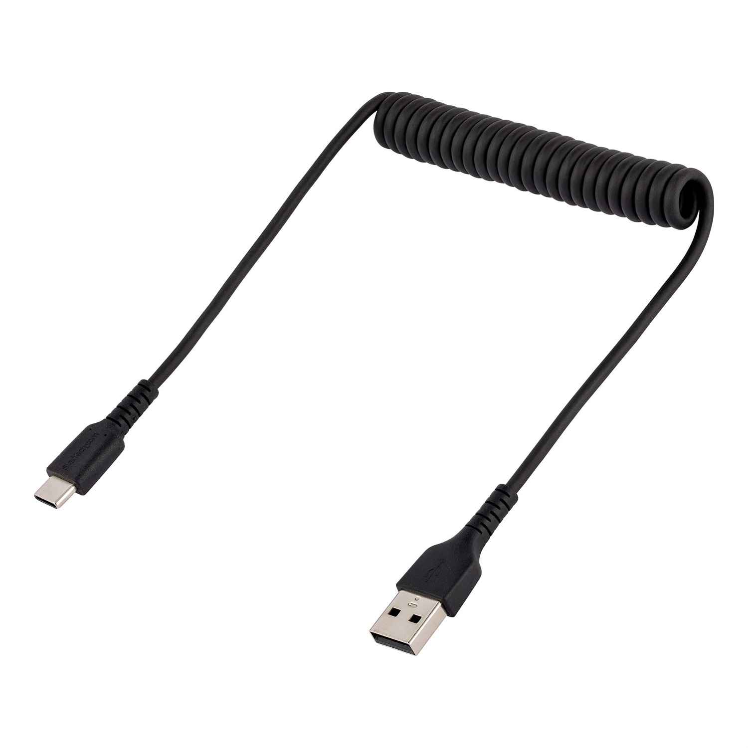 StarTech.com Cavo USB C Ricarica Veloce da 50cm; Cavetto USB tipo C 2.0 Spiralato di Alimentazione e Sincronizzazione; Cavo Adattatore USB A a USB C corto in resistente Fibra Aramidica, Maschio-Maschio, TPE - Nero