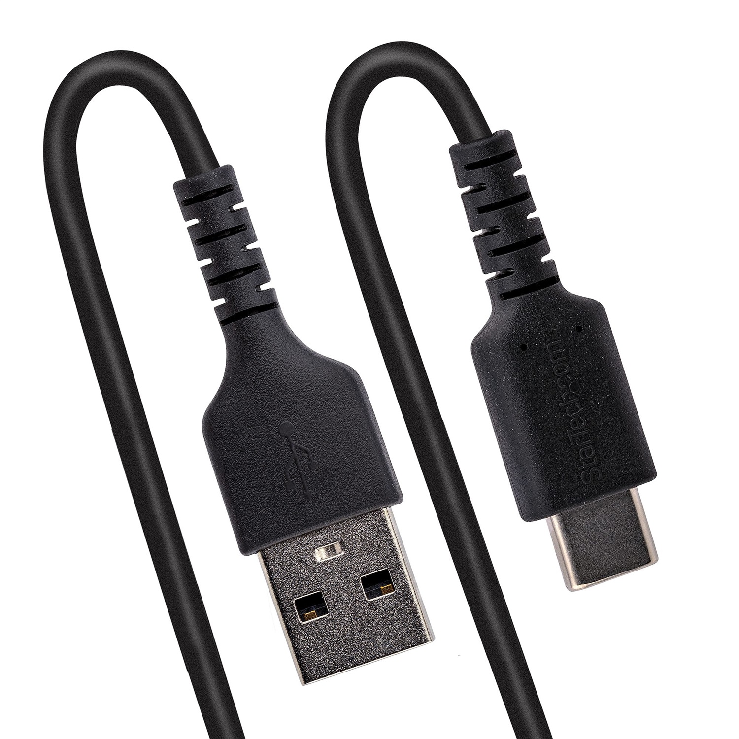 StarTech.com Cavo USB C Ricarica Veloce da 50cm; Cavetto USB tipo C 2.0 Spiralato di Alimentazione e Sincronizzazione; Cavo Adattatore USB A a USB C corto in resistente Fibra Aramidica, Maschio-Maschio, TPE - Nero