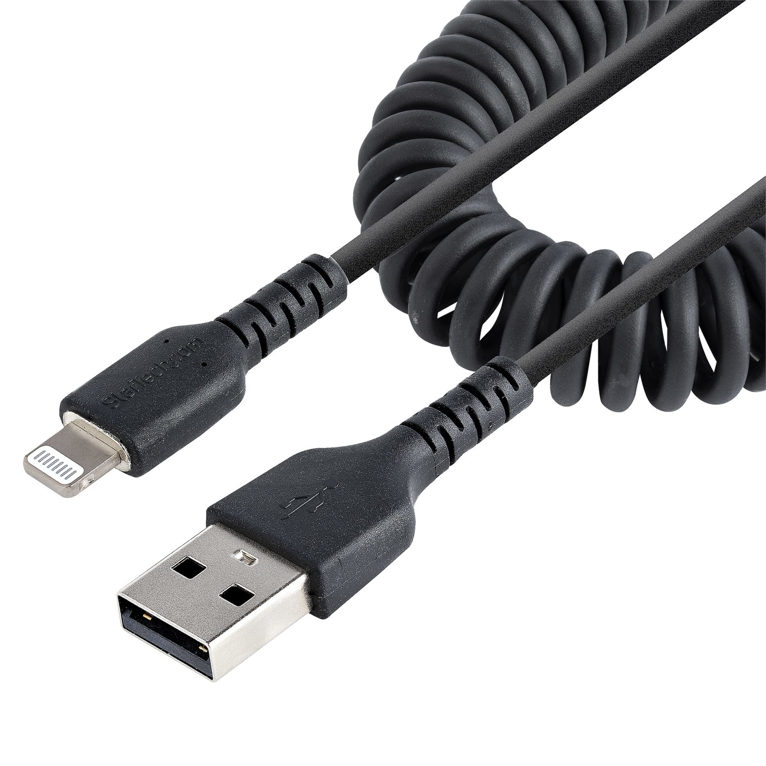 StarTech.com Cavo Lightning a USB-A 50 cm Certificato MFi, Cavetto iPhone Spiralato in Fibra Aramidica con Rivestimento TPE, Cavo Caricatore Nero