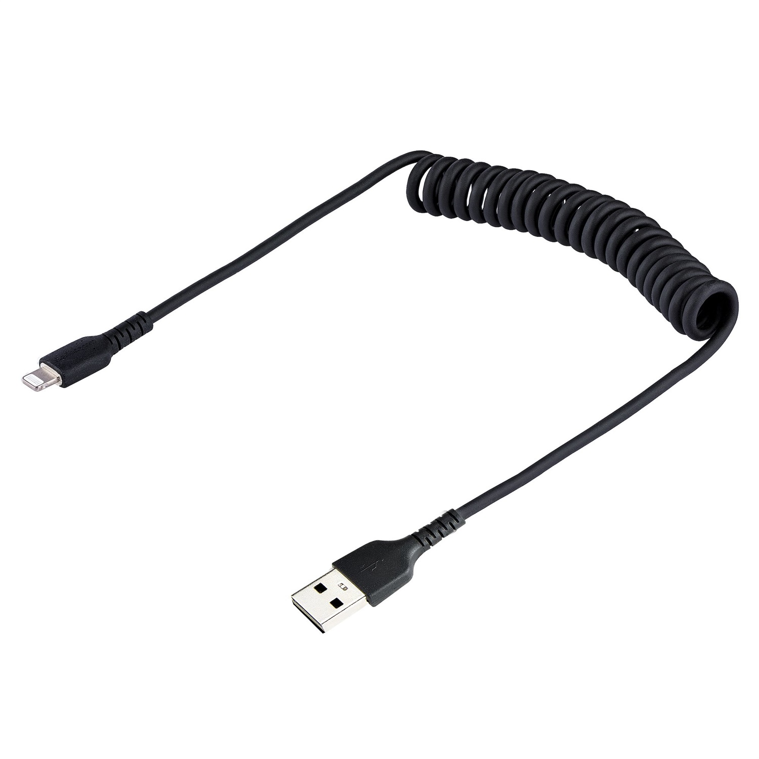 StarTech.com Cavo Lightning a USB-A 50 cm Certificato MFi, Cavetto iPhone Spiralato in Fibra Aramidica con Rivestimento TPE, Cavo Caricatore Nero