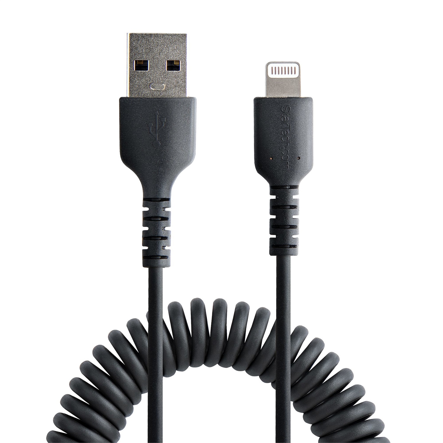 StarTech.com Cavo Lightning a USB-A 50 cm Certificato MFi, Cavetto iPhone Spiralato in Fibra Aramidica con Rivestimento TPE, Cavo Caricatore Nero
