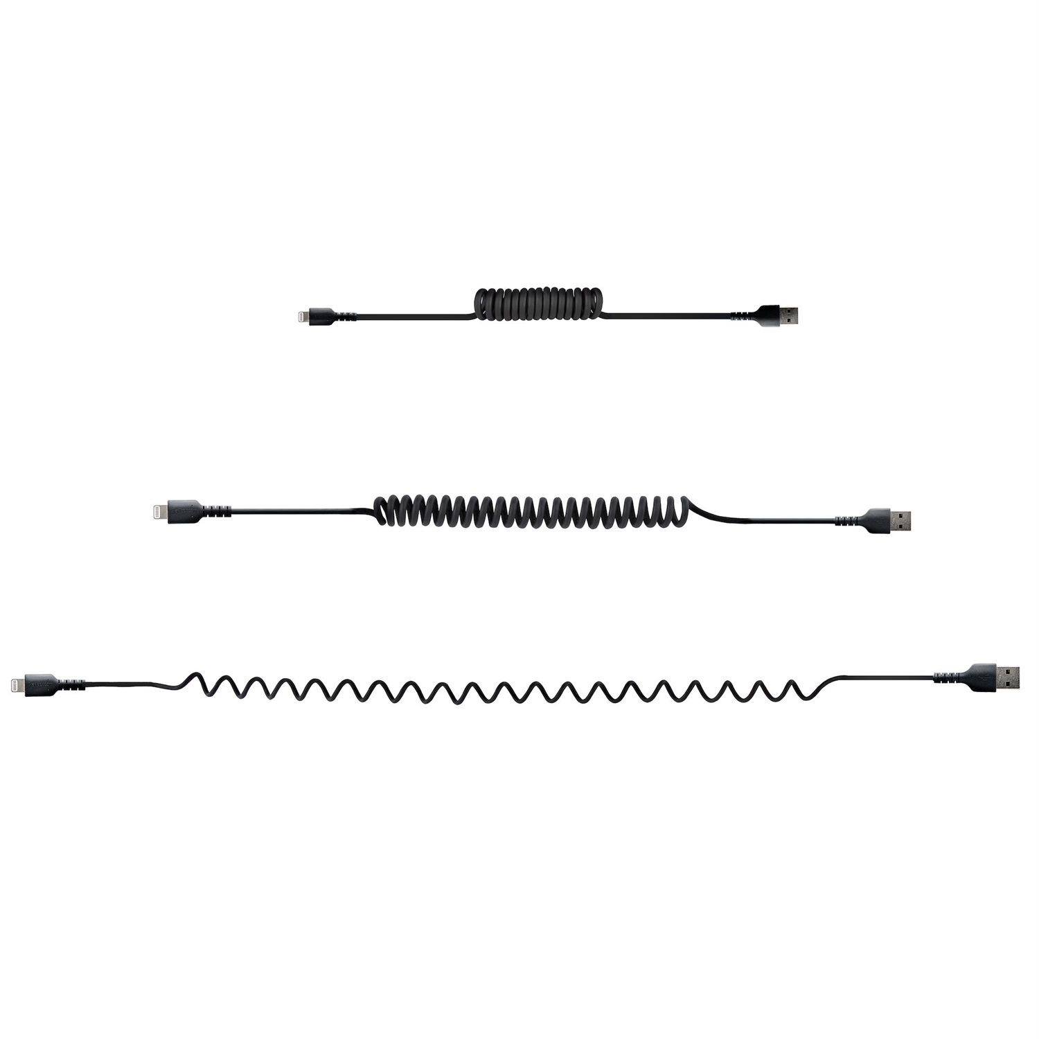 StarTech.com Cavo Lightning a USB-A 50 cm Certificato MFi, Cavetto iPhone Spiralato in Fibra Aramidica con Rivestimento TPE, Cavo Caricatore Nero