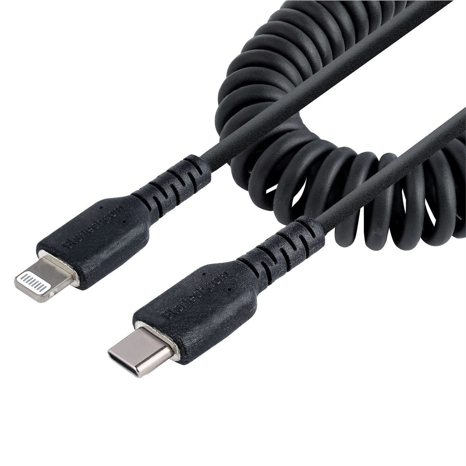 StarTech.com Cavo USB-C a Lightning 50 cm Certificato MFi, Cavetto iPhone Spiralato in Fibra Aramidica con Rivestimento TPE, Cavo Caricatore Nero