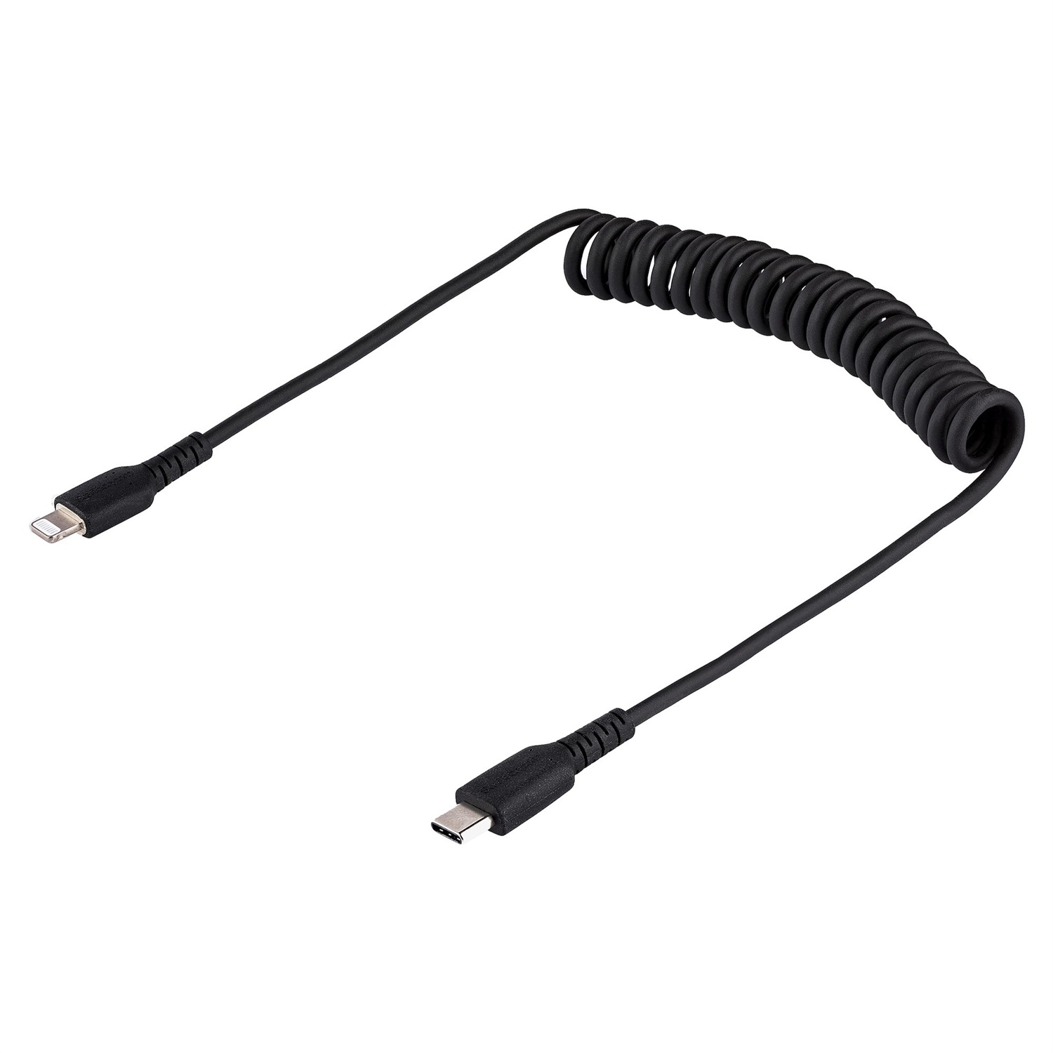 StarTech.com Cavo USB-C a Lightning 50 cm Certificato MFi, Cavetto iPhone Spiralato in Fibra Aramidica con Rivestimento TPE, Cavo Caricatore Nero