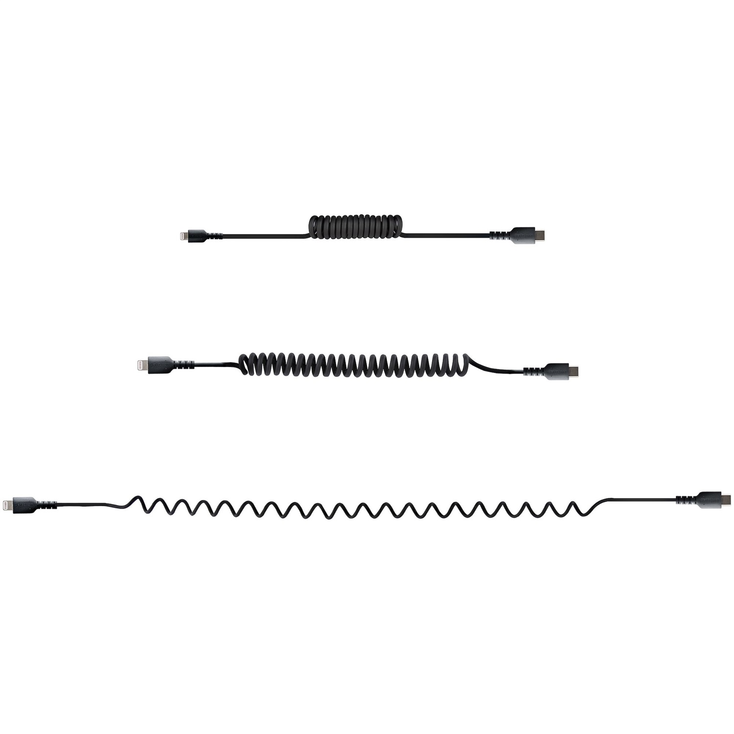 StarTech.com Cavo USB-C a Lightning 50 cm Certificato MFi, Cavetto iPhone Spiralato in Fibra Aramidica con Rivestimento TPE, Cavo Caricatore Nero