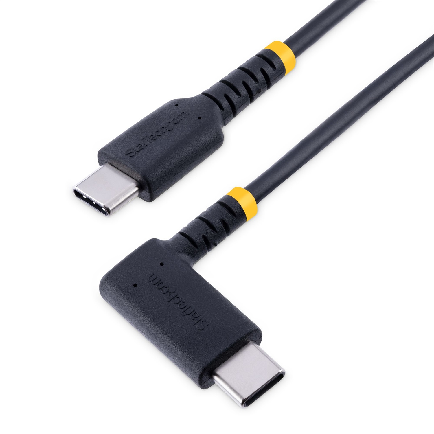 StarTech.com Cavo di Ricarica USB-C a 90° da 15cm - Cavetto Veloce USB Tipo-C in Fibra Aramidica - PD 60W 3A - Cavo Dati USB 2.0 - Nero