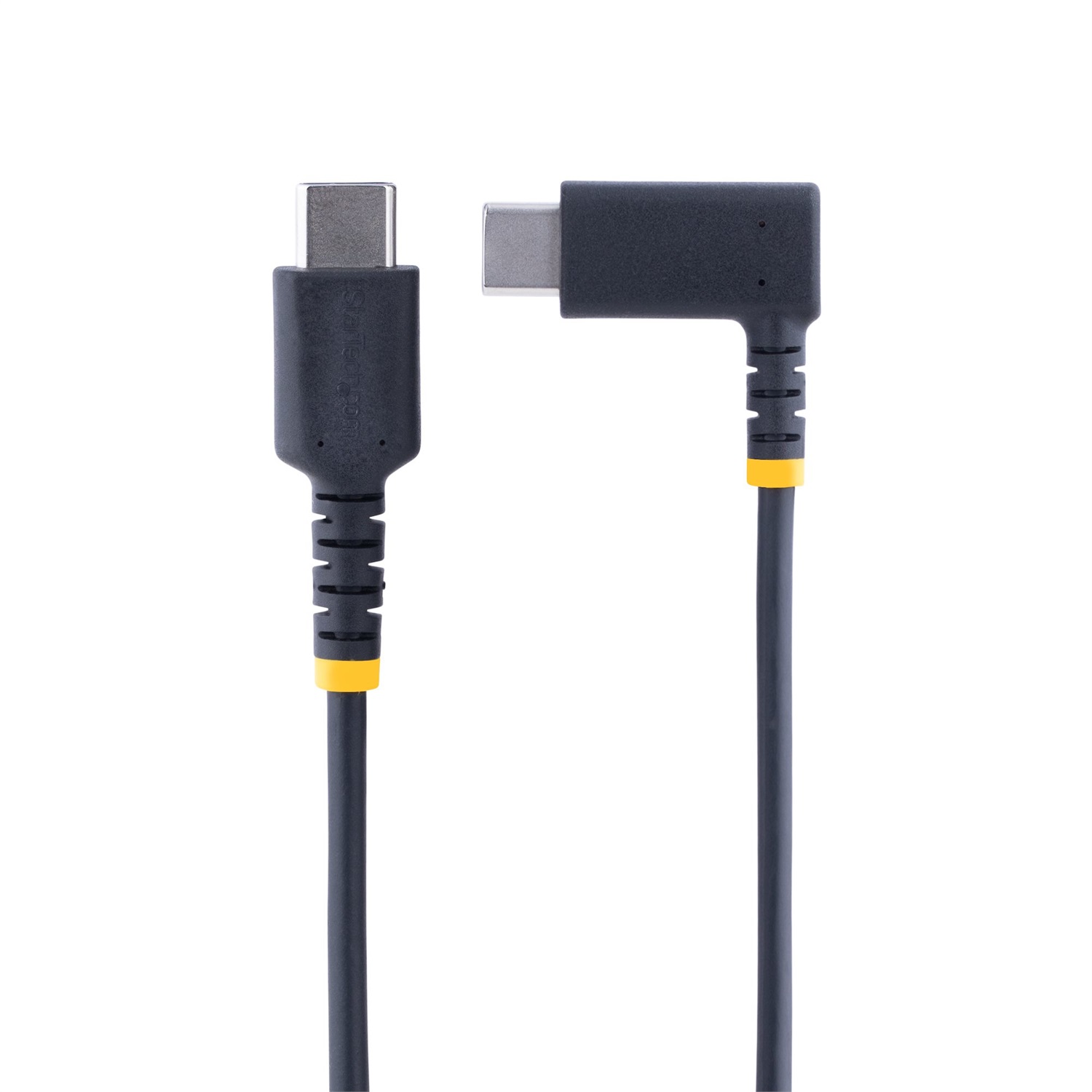 StarTech.com Cavo di Ricarica USB-C a 90° da 15cm - Cavetto Veloce USB Tipo-C in Fibra Aramidica - PD 60W 3A - Cavo Dati USB 2.0 - Nero