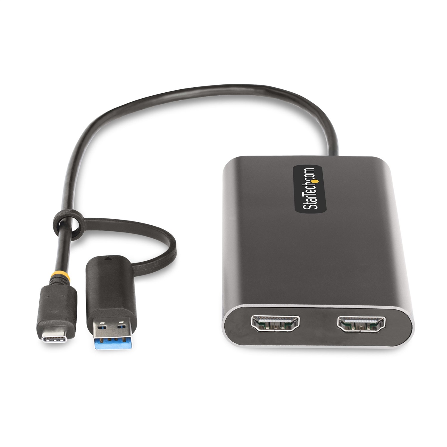 StarTech.com Adattatore da USB-C a HDMI - Convertitore USB tipo C o A a 2x HDMI - 4K 60Hz - 100W Power Delivery Pass-Through - Cavo integrato 30cm