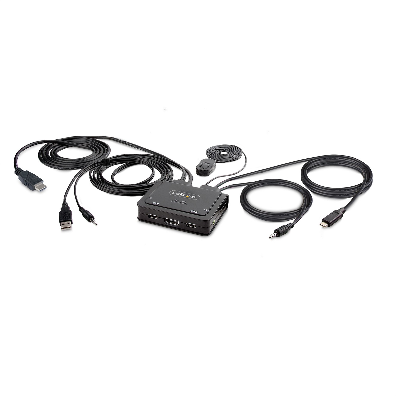 StarTech.com KVM Switch 2 Porte USB-C e HDMI, 4K 60Hz, C2-H46-UAC-CBL-KVM, Nero, con Cavi Integrati da 1.8m