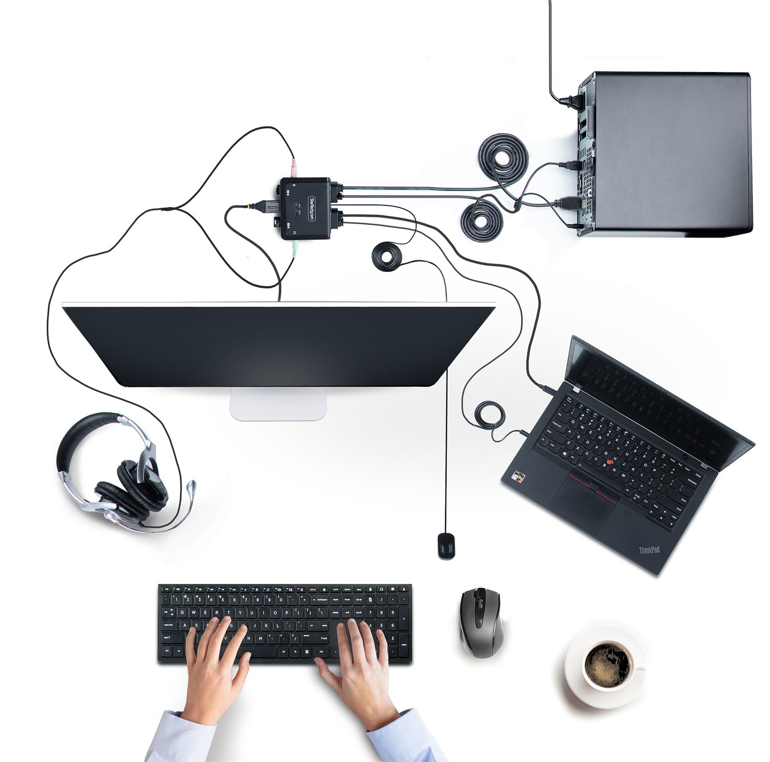 StarTech.com KVM Switch 2 Porte USB-C e HDMI, 4K 60Hz, C2-H46-UAC-CBL-KVM, Nero, con Cavi Integrati da 1.8m